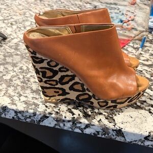 Sam Edelman Tan and Leopard Wedge Sandals